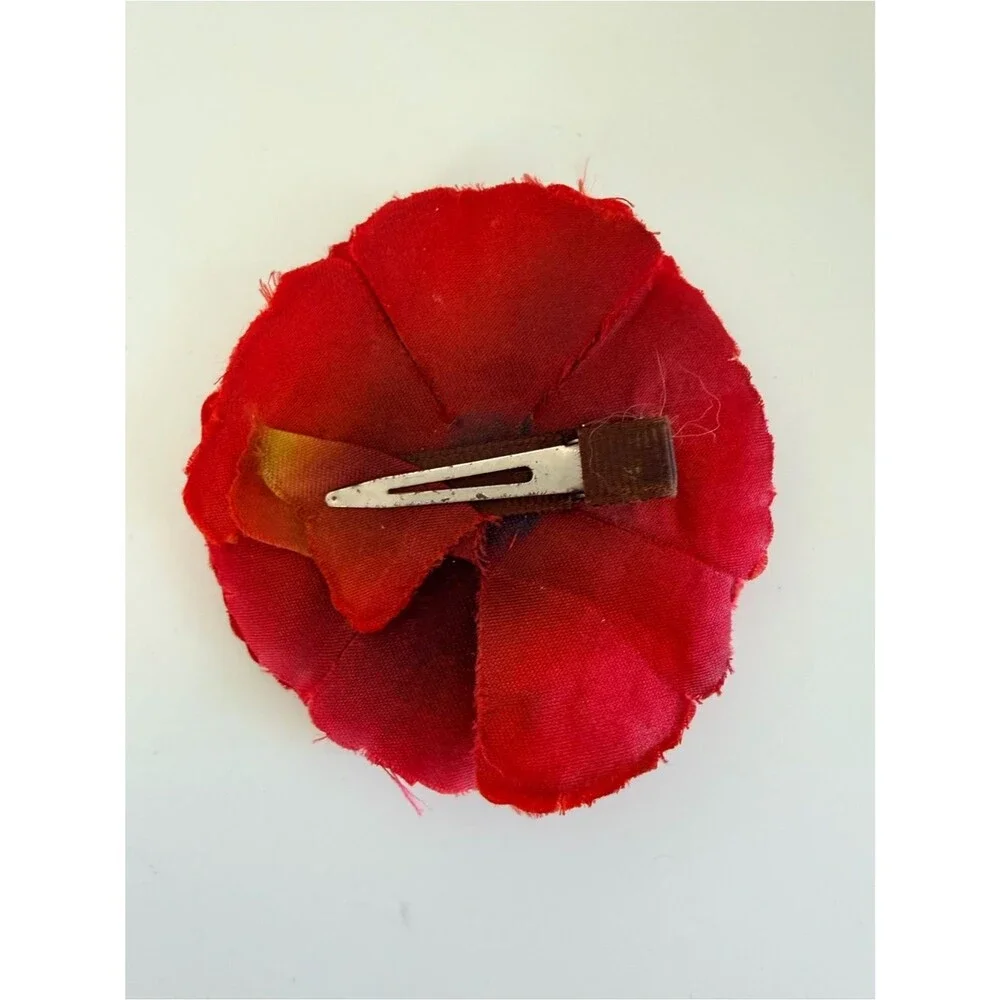 Red Flower Hair Clip Green Rhinestone Center Large Floral Statement Accessory